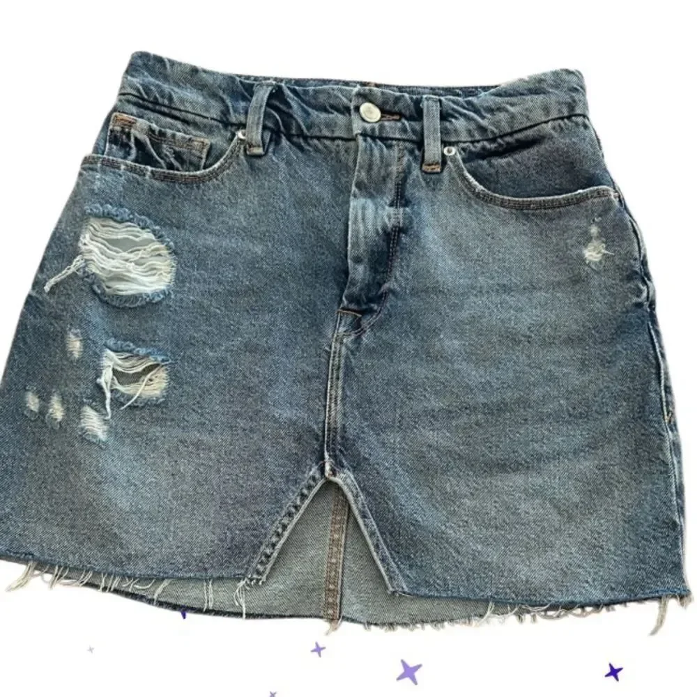 Good American Blue Distressed Mini Skirt 0